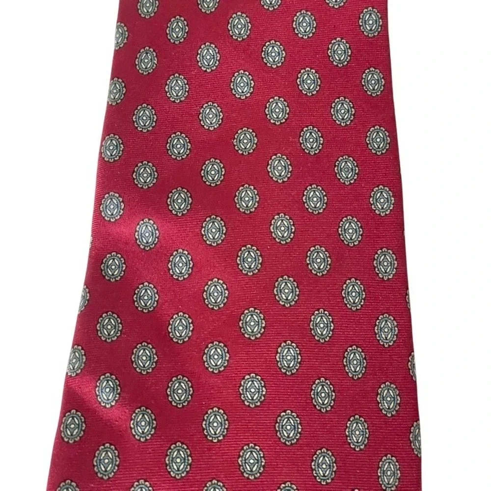 vintage Christian Dior Silk Tie‎ Red Blue Medallion Designer Necktie